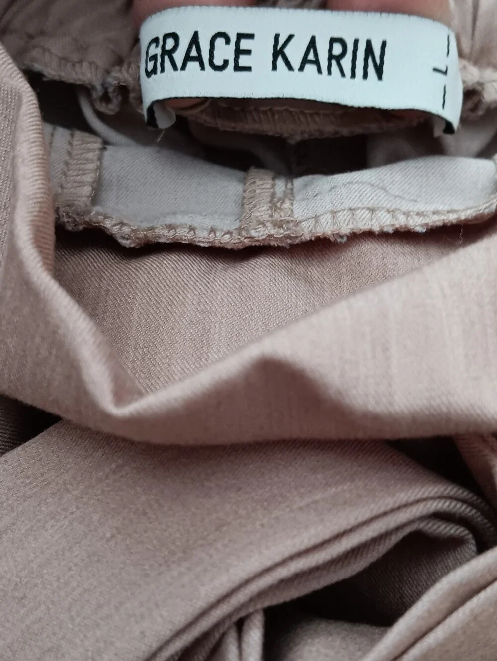 Grace Karin Beige Paperbag High Waist Bow Cuffs Side Zipper Women's Pants Sz L